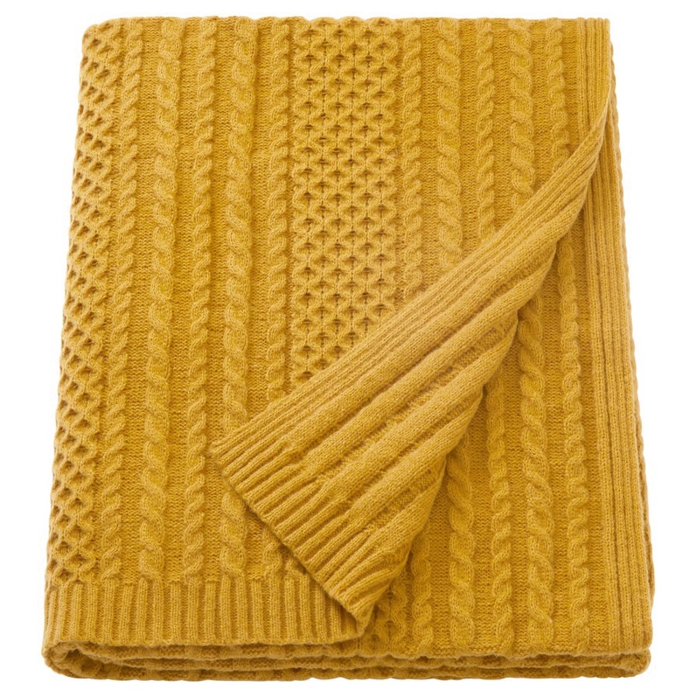 Cozy Mustard Cable Knit Blanket